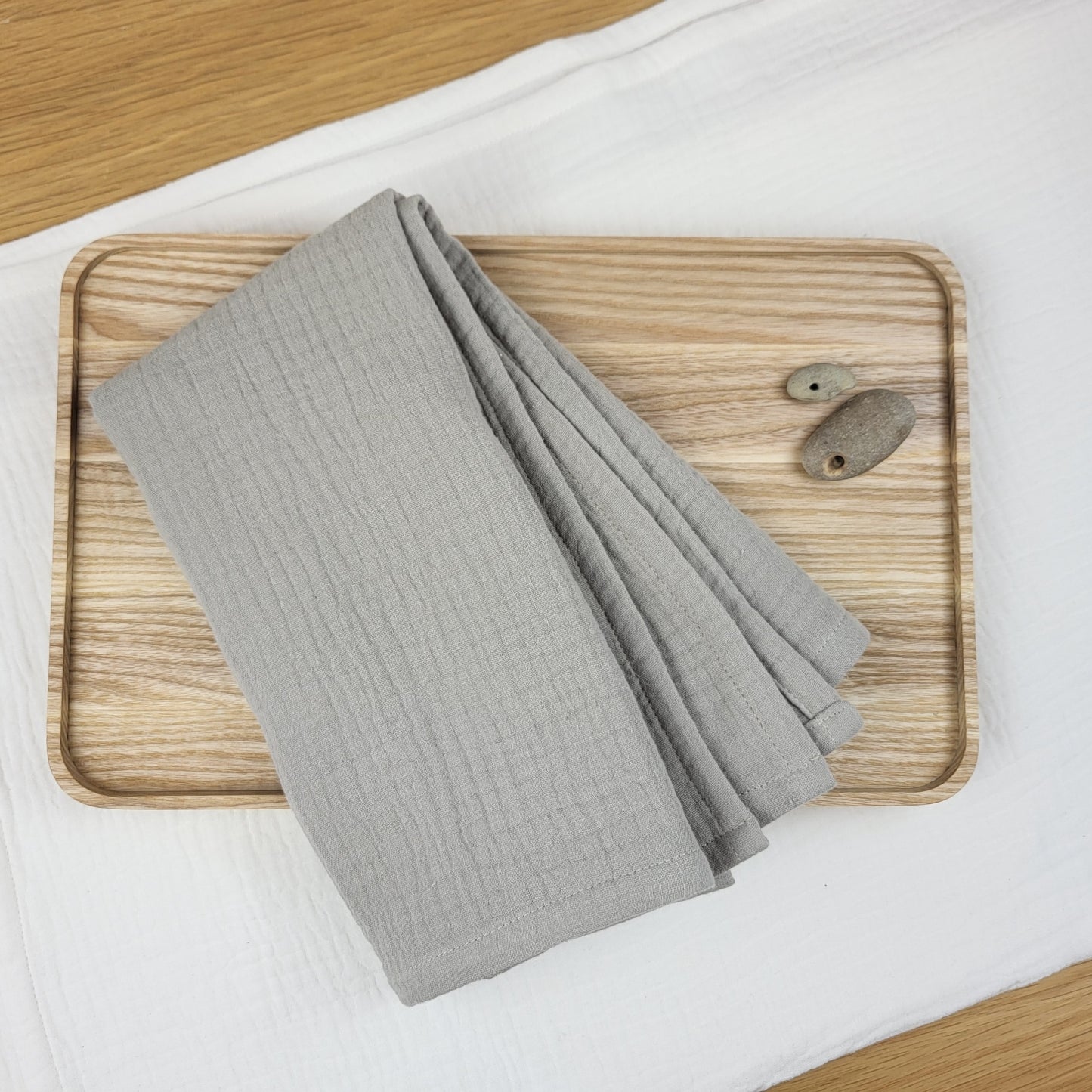 Cotton tea towel for a kitchen I White, pink, beige or grey colors